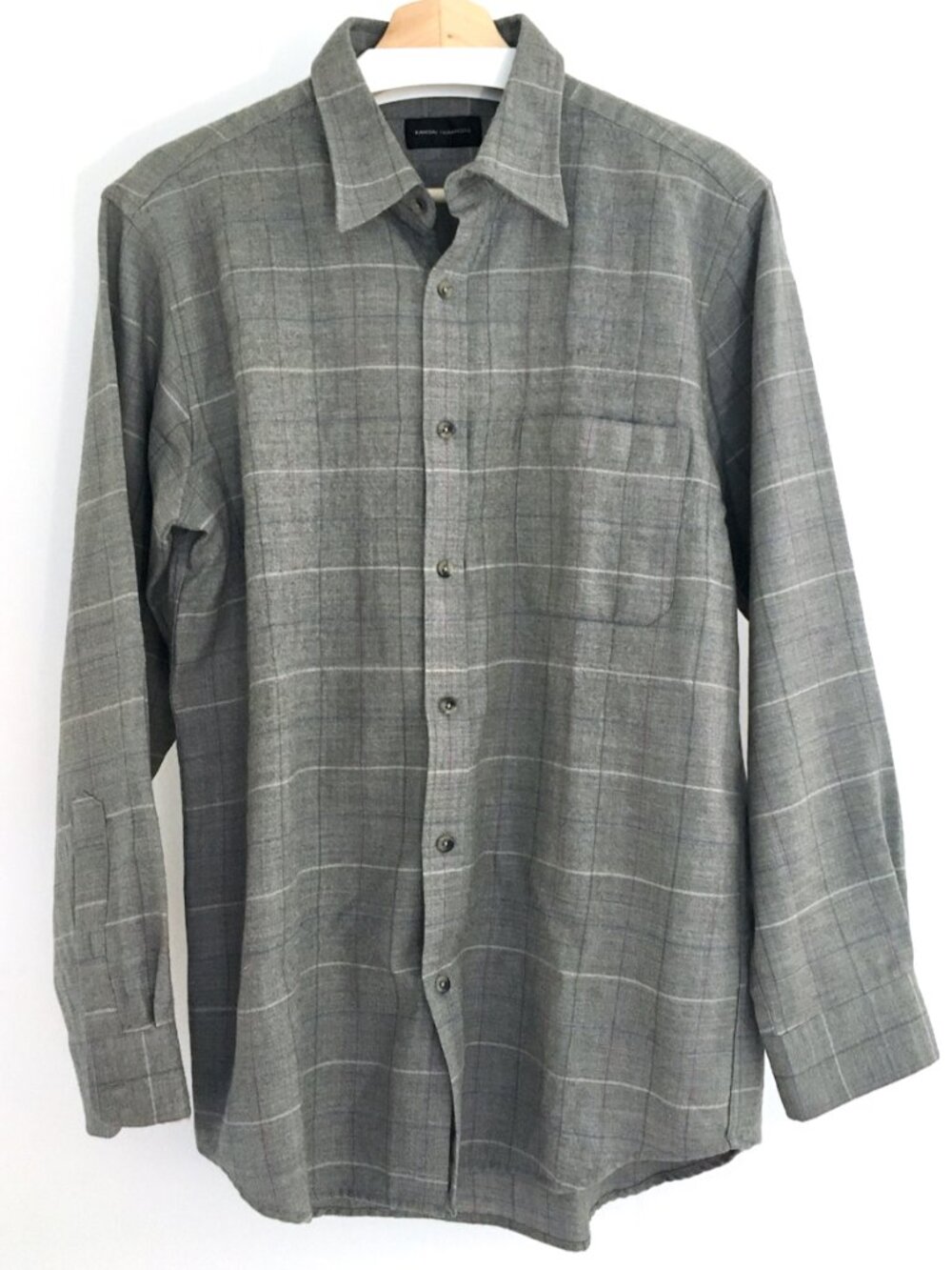 Kansai Yamamoto Wool Minimal Grid Check Shirt (Archive, Tag LL, Japan XL)
